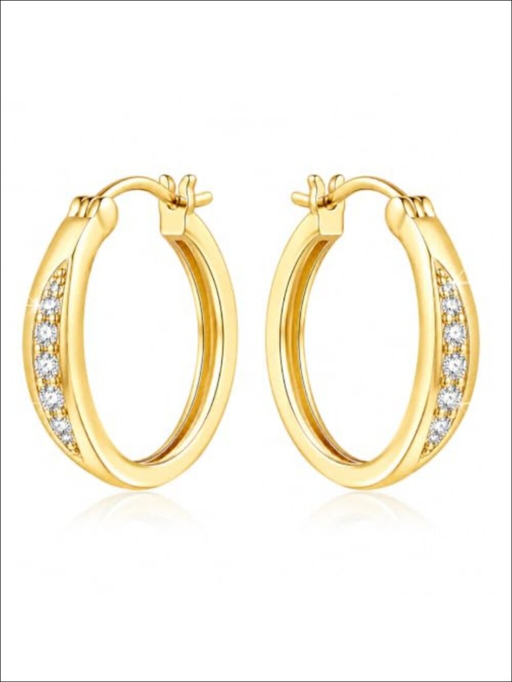 14K Gold Hoop Earrings Cubic Zirconia Latch Back Small Everyday Gift